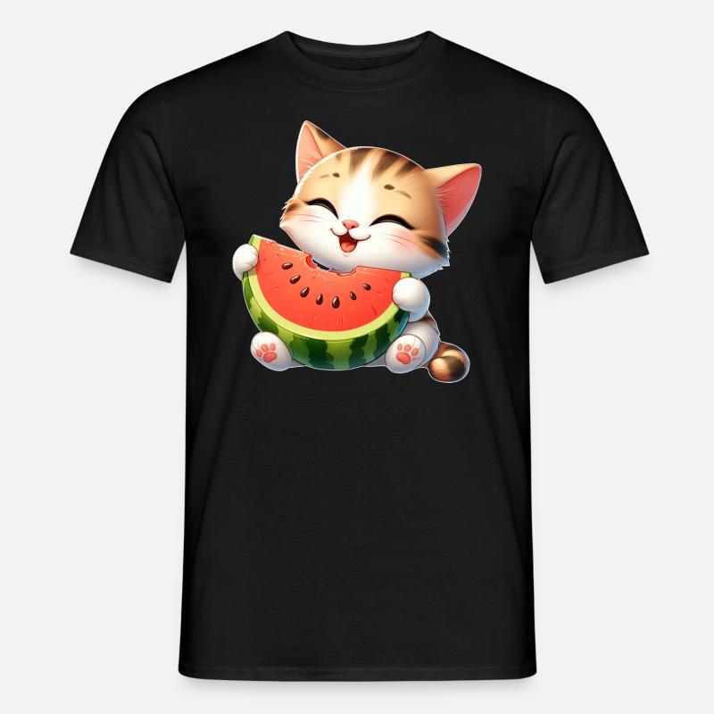 Melon Chat Pastèque Drôle Fruité - T-shirt homme - noir