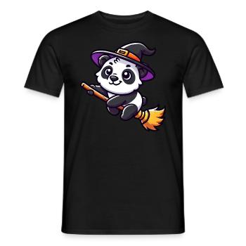 Halloween Panda Hexe Hexenbesen Süß Comic - Männer T-Shirt - Schwarz - Vorne - AI Model Male 178 light (178cm)