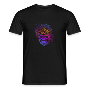 Fleurs et mandala de crâne de sucre coloré - T-shirt homme - noir - Devant - AI Model Male 178 light (178cm)