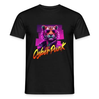 Tigre Cyberpunk - T-shirt homme - noir - Devant - AI Model Male 178 light (178cm)