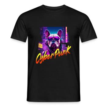 Cyberpunk Bulldog Dog - Men's T-Shirt - black - Front - AI Model Male 178 light (178cm)