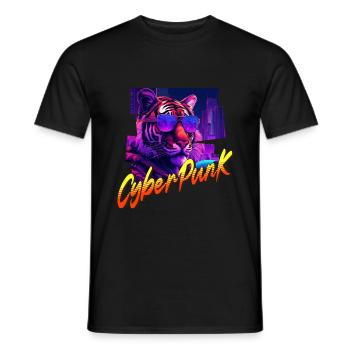 Tigre Cyberpunk - T-shirt homme - noir - Devant - AI Model Male 178 light (178cm)
