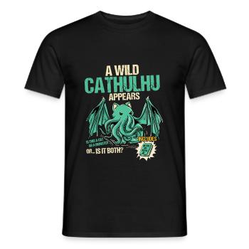 A wild cathulhu appears - Kawaii - Men's T-Shirt - black - Front - AI Model Male 178 light (178cm)