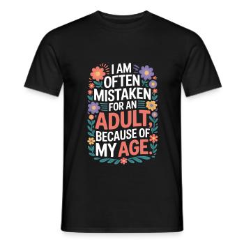 Pris pour un adulte à cause de mon âge - T-shirt homme - noir - Devant - AI Model Male 178 light (178cm)