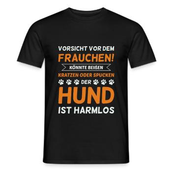 Vorsicht Vor Dem Frauchen Der Hund Ist Harmlos - Männer T-Shirt - Schwarz - Vorne - AI Model Male 178 light (178cm)