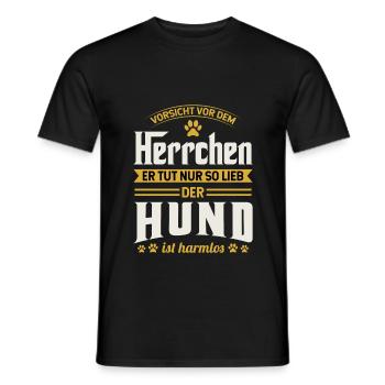 Vorsicht Vor Dem Herrchen Der Hund Ist Harmlos - Männer T-Shirt - Schwarz - Vorne - AI Model Male 178 light (178cm)
