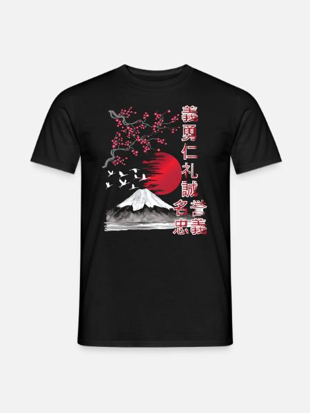 Japan Landschaft - 7 Tugende der Samurai - Männer T-Shirt - Schwarz