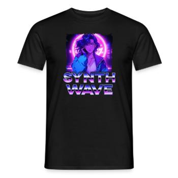 Synthwave Music Album Cover - Anime Shirt - Männer T-Shirt - Schwarz - Vorne - AI Model Male 178 light (178cm)