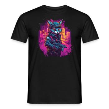 Katze Cyber Cat Katzen Punk - Men's T-Shirt - black - Front - AI Model Male 178 light (178cm)
