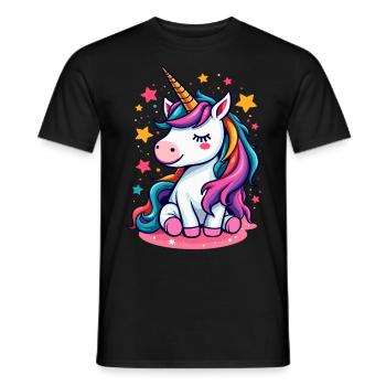 Sleeping Unicorn Surrounded by Stars - Men's T-Shirt - black - Front - AI Model Male 178 light (178cm)