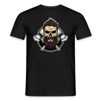 Holzfäller Totenkopf Pirat mit Axt - Männer T-Shirt - Schwarz - Vorne - AI Model Male 178 light (178cm)