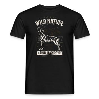 Wild nature howling wolf in the mountains adventure - Men's T-Shirt - black - Front - AI Model Male 178 light (178cm)