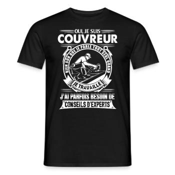 Tee-shirt Couvreur - T-shirt homme - noir - Devant - AI Model Male 178 light (178cm)