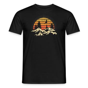 Camping sunset tents Mountains Wilderness - Men's T-Shirt - black - Front - AI Model Male 178 light (178cm)
