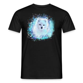 bleu , renard polaire, renard, blanc ,aquarelle ,peinture - T-shirt homme - noir - Devant - AI Model Male 178 light (178cm)