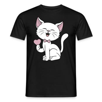 Cat Heart Love Funny Cats Couples Valentines Day - Men's T-Shirt - black - Front - AI Model Male 178 light (178cm)