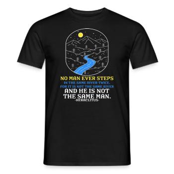 "Never the Same River Twice" Heraclitus Wisdom Art - Men's T-Shirt - black - Front - AI Model Male 178 light (178cm)