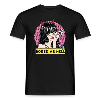 POP-ART Bored As Hell ARTWORK, Devil Frau 80s - Men's T-Shirt - black - Front - AI Model Male 178 light (178cm)