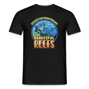 Easily Distracted By Beautiful Reefs Ocean - Men's T-Shirt - black - Front - AI Model Male 178 light (178cm)