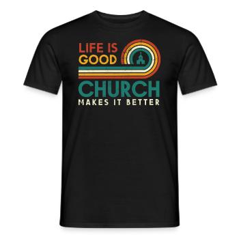 La vie est une bonne église la rend meilleure - T-shirt homme - noir - Devant - AI Model Male 178 light (178cm)
