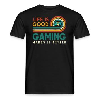 Life is good. Gaming makes it better - Men's T-Shirt - black - Front - AI Model Male 178 light (178cm)