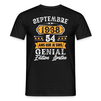 Cadeau D'anniversaire 54 Ans Septembre 1968 Rétro - T-shirt homme - noir - Devant - AI Model Male 178 light (178cm)