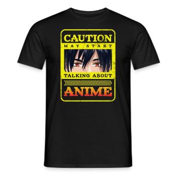 Caution Can Start Talking About Anime - Men's T-Shirt - black - Front - AI Model Male 178 light (178cm)
