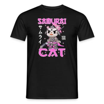 Samurai Cat japan cat anime - Männer T-Shirt - Schwarz - Vorne - AI Model Male 178 light (178cm)