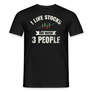 I like stocks and maybe 3 people trading - Men's T-Shirt - black - Front - AI Model Male 178 light (178cm)