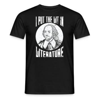 I put the light in literary design for - Men's T-Shirt - black - Front - AI Model Male 178 light (178cm)