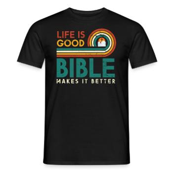 Life is good, Bible makes it better - Men's T-Shirt - black - Front - AI Model Male 178 light (178cm)