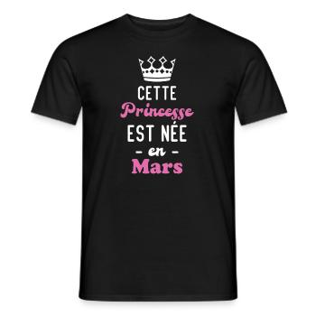 Cette princesse est née en mars - T-shirt homme - noir - Devant - AI Model Male 178 light (178cm)