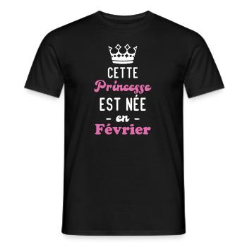 Cette princesse est née en février - T-shirt homme - noir - Devant - AI Model Male 178 light (178cm)