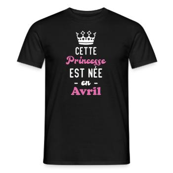 Cette princesse est née en avril - T-shirt homme - noir - Devant - AI Model Male 178 light (178cm)