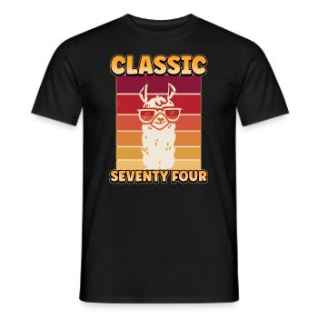 LLama Classic Number 74 Born in 1974 Turning 74 - Men's T-Shirt - black - Front - AI Model Male 178 light (178cm)