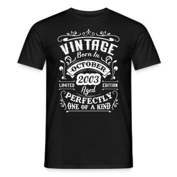 Rétro cadeau anniversaire, Vintage en octobre 2003 - T-shirt homme - noir - Devant - AI Model Male 178 light (178cm)