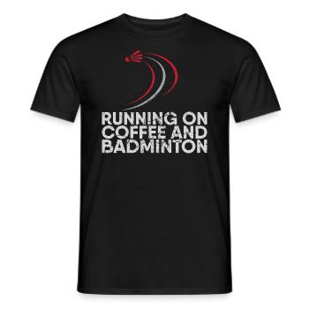 Running on coffee and badminton for badminton - Men's T-Shirt - black - Front - AI Model Male 178 light (178cm)