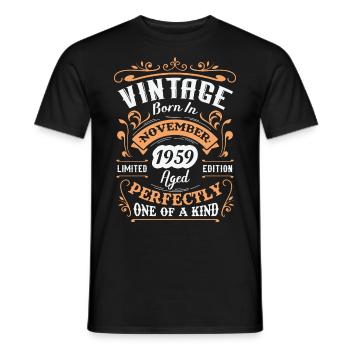 Cadeau d'anniversaire, Vintage né en novembre 1959 - T-shirt homme - noir - Devant - AI Model Male 178 light (178cm)