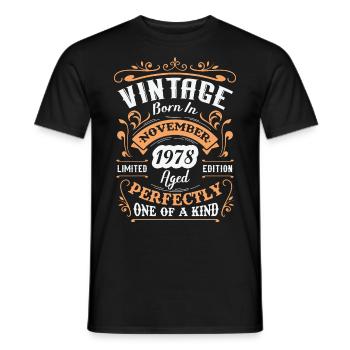 Cadeau d'anniversaire, Vintage né en novembre 1978 - T-shirt homme - noir - Devant - AI Model Male 178 light (178cm)