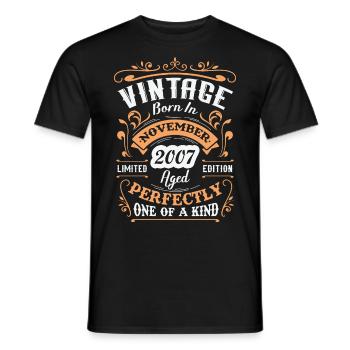 Cadeau d'anniversaire, Vintage né en novembre 2007 - T-shirt homme - noir - Devant - AI Model Male 178 light (178cm)