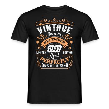 Cadeau d'anniversaire, Vintage né en Décembre 1947 - T-shirt homme - noir - Devant - AI Model Male 178 light (178cm)
