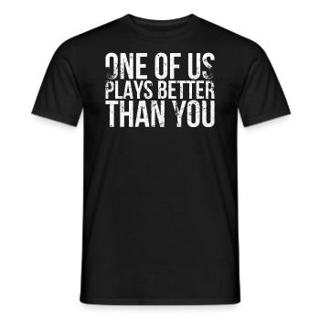 One of us plays better than you for badminton - Men's T-Shirt - black - Front - AI Model Male 178 light (178cm)