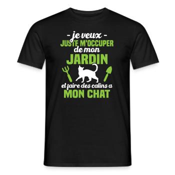 M'occuper de mon jardin - Cadeau jardinier chat - T-shirt homme - noir - Devant - AI Model Male 178 light (178cm)