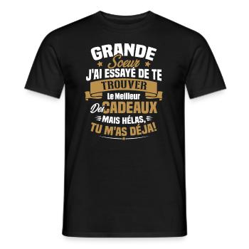 Grande Soeur J'ai essayé de te trouver des cadeaux - T-shirt homme - noir - Devant - AI Model Male 178 light (178cm)