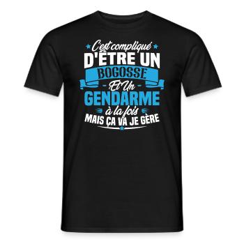Bogosse et Gendarme à la fois mais ça va je gère - T-shirt homme - noir - Devant - AI Model Male 178 light (178cm)