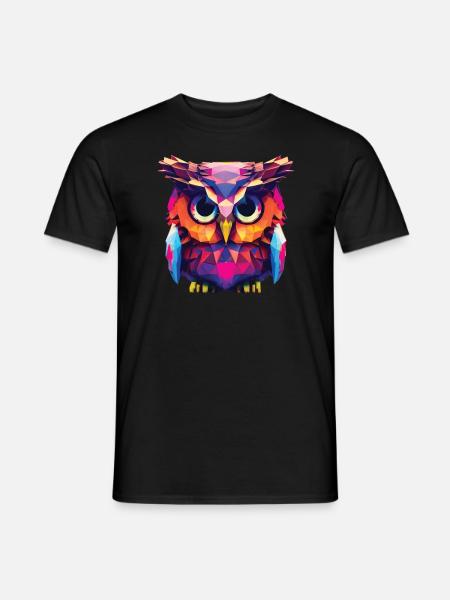 Eule Polygon Kauz farbenfroh - Männer T-Shirt - Schwarz