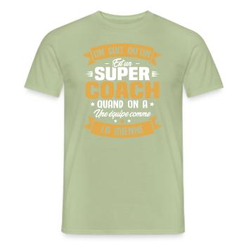 On sait qu'on est un super coach - T-shirt homme - vert sauge - Devant - AI Model Male 178 light (178cm)