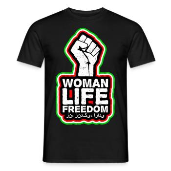 Woman Life Freedom | Faust with Iran Outline - Men's T-Shirt - black - Front - AI Model Male 178 light (178cm)