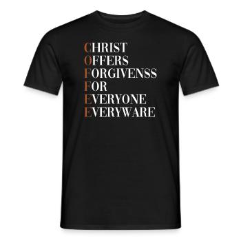 Christ offers forgiveness to everyone, everywhere - Men's T-Shirt - black - Front - AI Model Male 178 light (178cm)