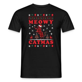 Meowy Catmas Ugly Red Plaid Christmas Cat - Men's T-Shirt - black - Front - AI Model Male 178 light (178cm)